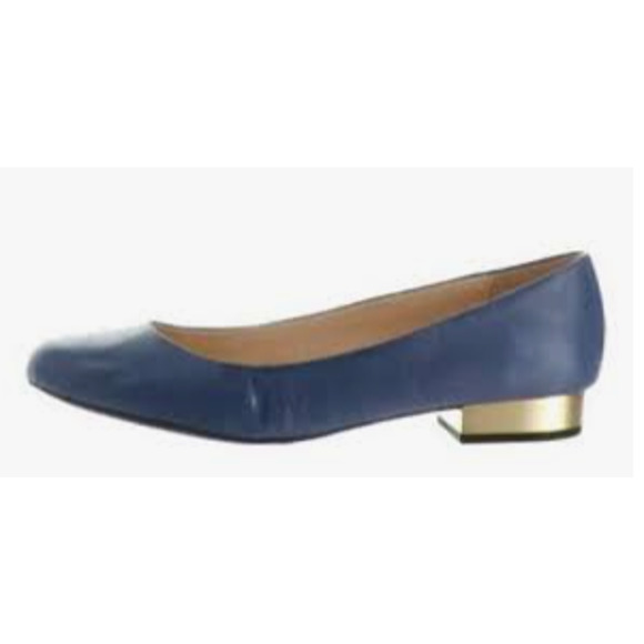 LIVE by Isaac. Blue slip on shoes, size 6M, round toe, Gold heel 3/4” NEW - Picture 1 of 4